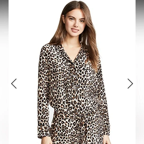 Equipment Tops Lillian Leopardprint Washedsilk Pajama Shirt In